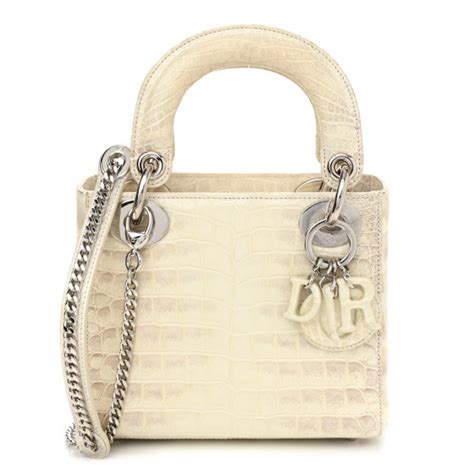 CHRISTIAN DIOR Alligator Mini Lady Dior Off White.